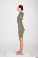  Vanessa Angel dressed green long sleeve dress standing t poses whole body 0003.jpg